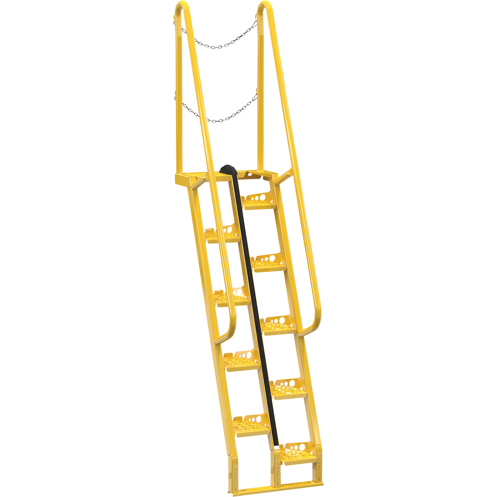 Vestil Steel Alternating-Tread Stairs, 68°, 39-1/2in. x 23-1/2in. x 113-3/4in., 350-Lb. Capacity, Yellow, Model# ATS-6-68